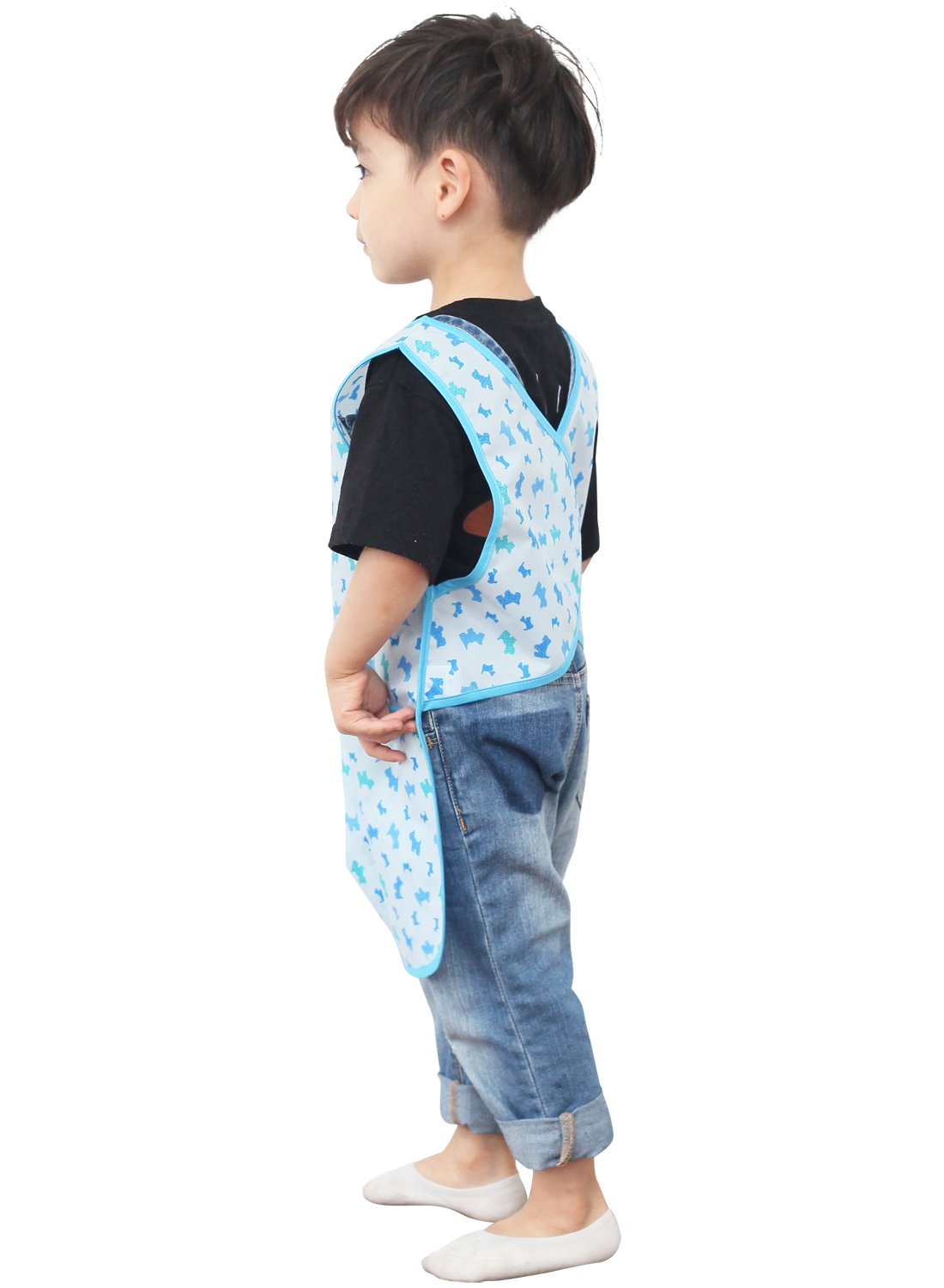 Plie Kids Painting Apron – Waterproof Art Smock for Toddlers & Preschoolers, Messy Play, Baking, Crafts, Cooking, Sensory Activities, Mealtime (Ages 1–10), Blue Puppy (23-XL)