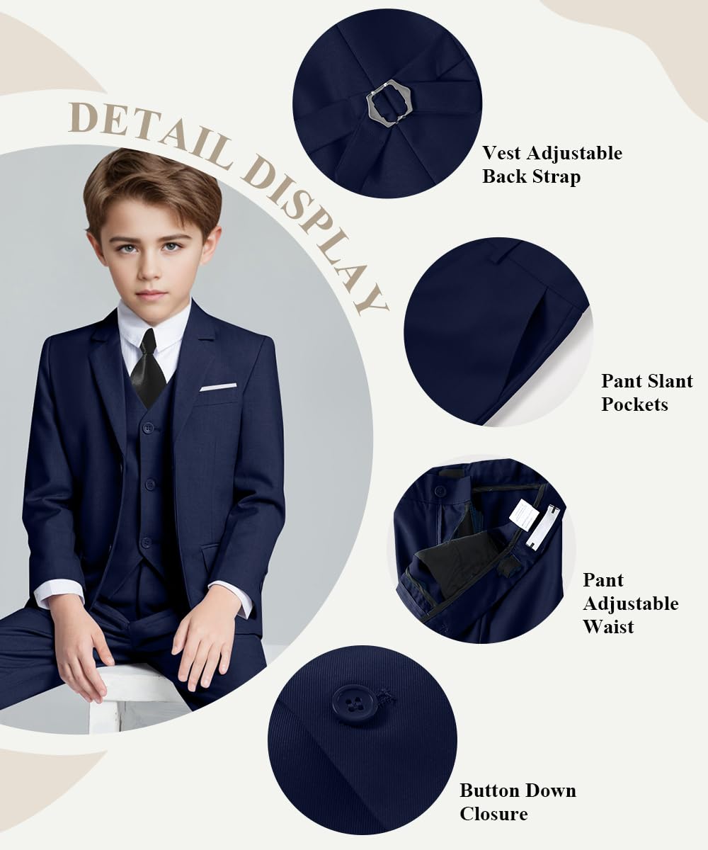 Boys Suit Formal Ring Bearer Outfit for Boy Kids Navy Blue Suits Size 18