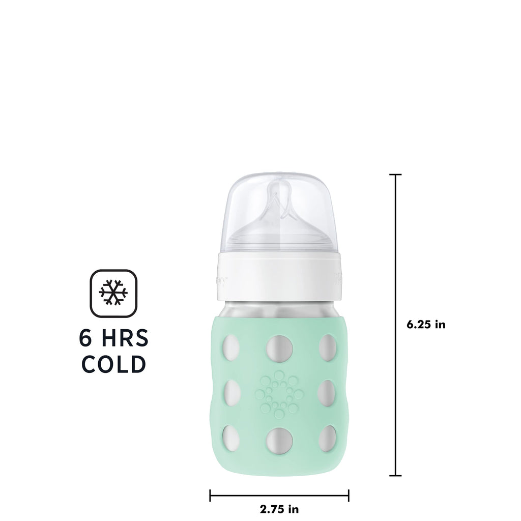 Lifefactory 8 oz Stainless Steel Baby Bottle, Stage 2 Nipple, Mint