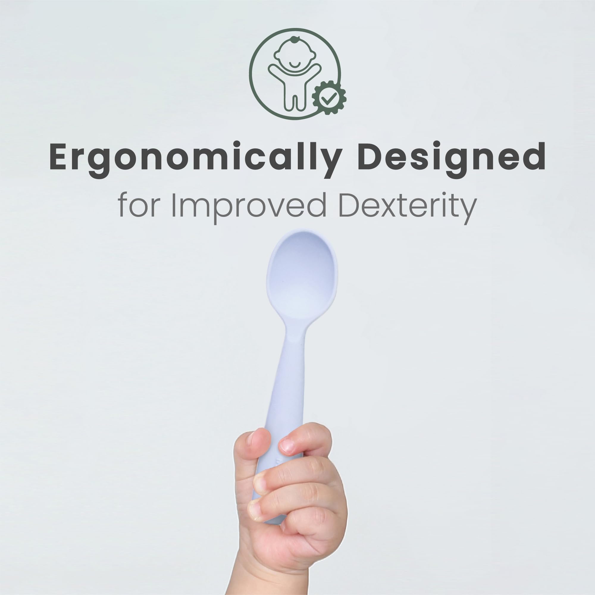 Miniware Silicone Baby Spoon for Training - BPA Free Baby Utensils - Baby Spoons Self Feeding 6 Months | 100% Food Grade Silicone - Modern & Dishwasher Safe Toddler Spoons (Grey and Lavender, 2 Pack)