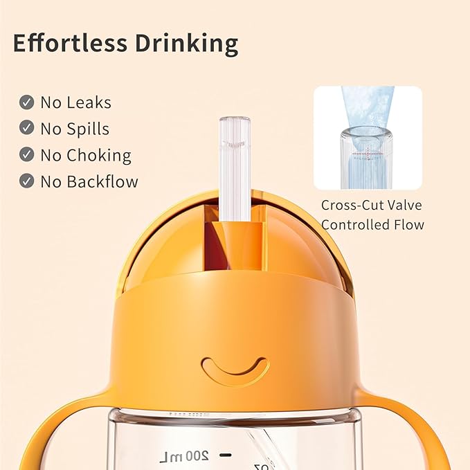 Evorie Tritan Weighted Straw Sippy Cup with Handles for Baby and Toddlers, Spill Proof Baby Water Bottle with Straw for 6 months and up, 7 Oz, Infant Training Water Bottle (Pink Fairy tale)