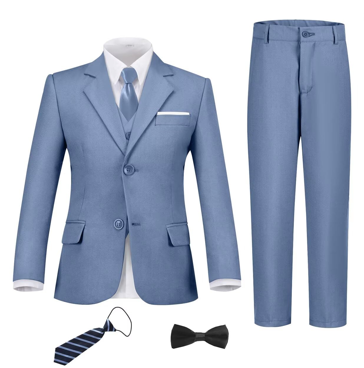 Boys Suit 6 Piece Formal Tuexdo Suit Set Boy Dress Outfit Blue Grey 4