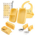 Cat Toddler Feeding Set, 2 Snap-Together Plates + Steel Utensils, Yellow