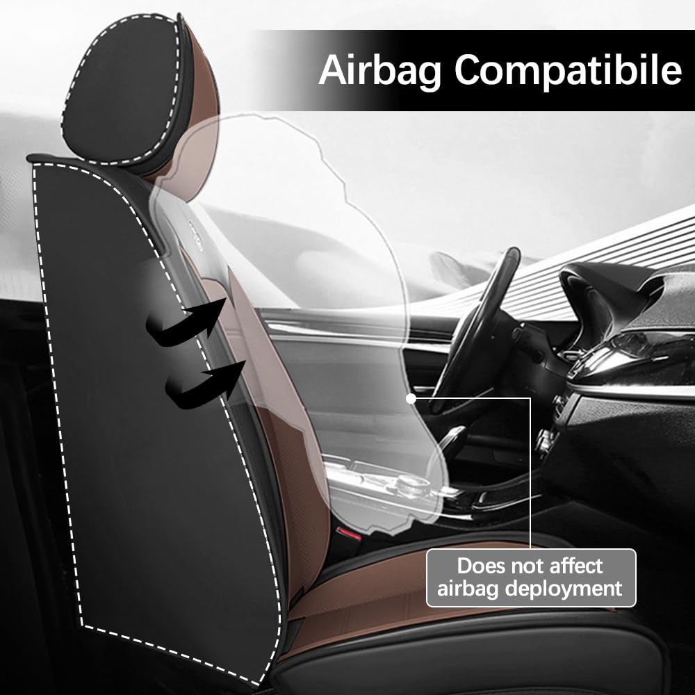 LEYPOCO Leather Seat Cover for Ford Edge 2010-2026,Waterproof Soft Seat Covers,Interior Accessories Seat Covers Cushion Vehicle Protector Airbag Compatible(Black&Coffee,2PCS Front)