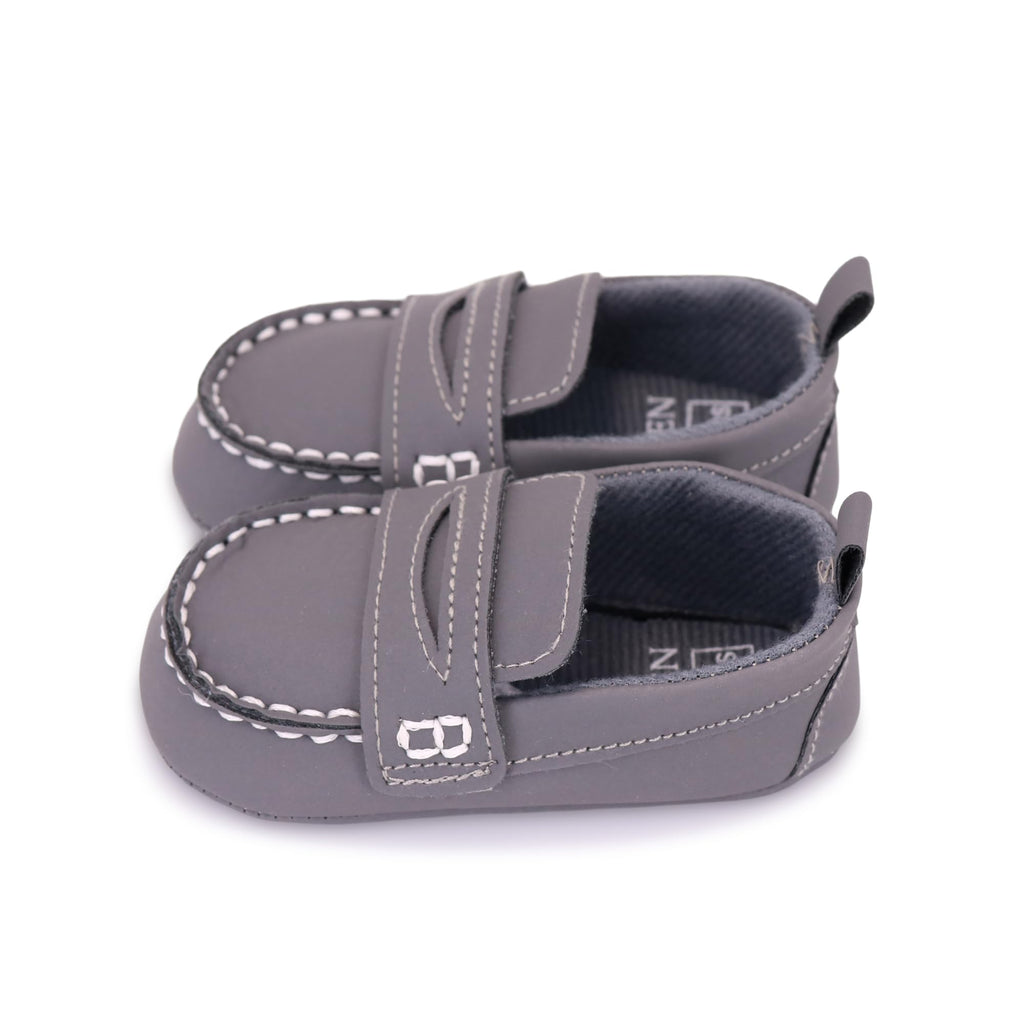LONSOEN Baby Boys Girls Loafers Prewalker Dress Shoes,Grey 12-18M