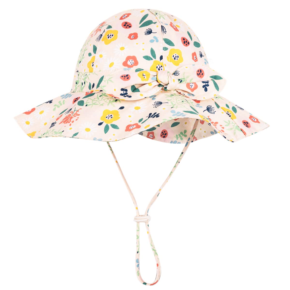 Baby Girl Sun Hat with UPF 50+ Outdoor Adjustable Beach Hat with Wide Brim Bucket Hats (0-6 Months)