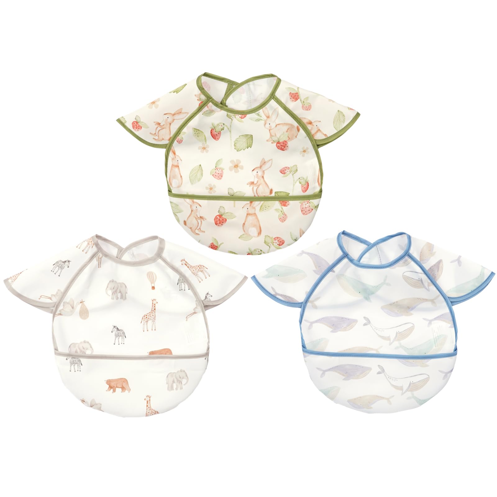 CoolaPeach 3Pack Mess Proof Lightweight Baby Bibs for Eating