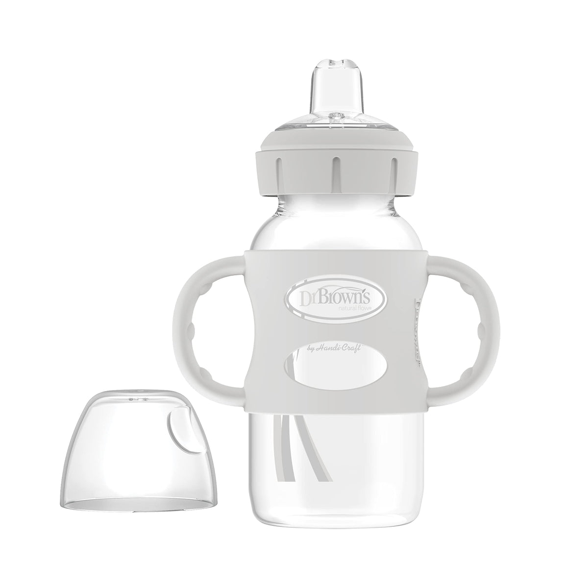 Dr. Brown's Wide-Neck Sippy Spout Bottle with Handles, Blue & Gray, 2-Pack