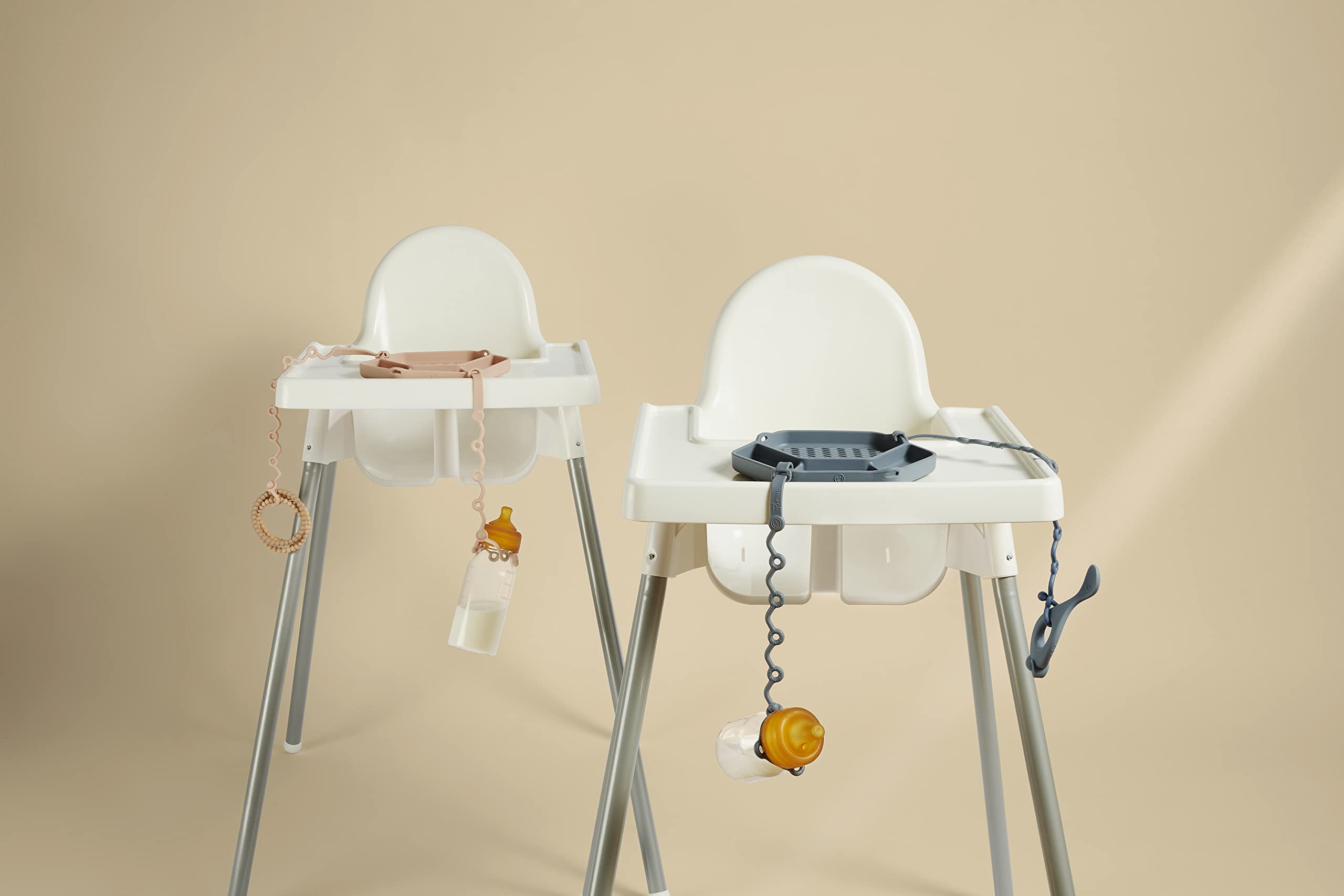 Smack Fun - The Original All-in-one Suction Plates + Safety Toy Straps - Silicone Suction Plates for Toddlers + Baby - First Foods + Self-Feeding. Comes with 2 Straps (Blush)