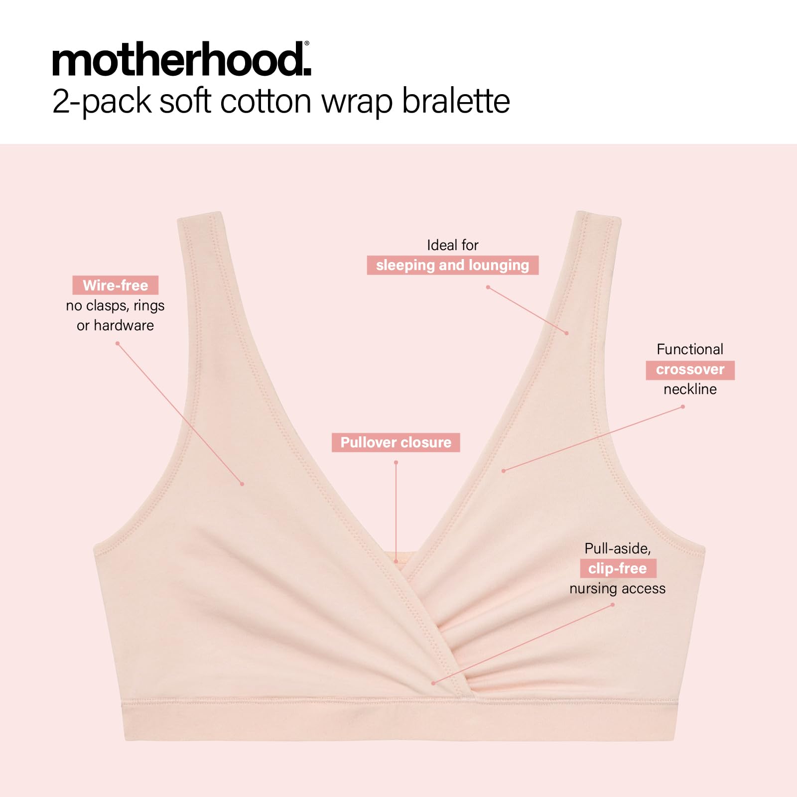 Motherhood Maternity Women’s 2-Pack Wrap Front Nursing Bras, Porcelain Pink/Nutmeg, XXL