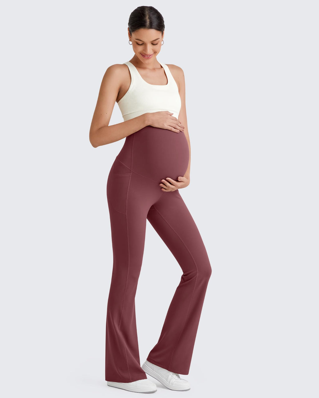 G4Free Maternity Yoga Pants Pregnancy Clothes,Dark Burgundy,XL,Petite