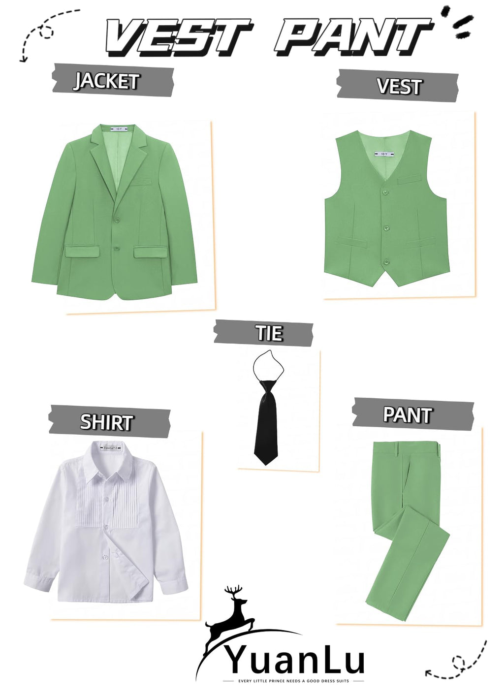 YuanLu Kid Tuxedo Sage Green Suits for Boys Dress Outfit Youth Suit Size 10