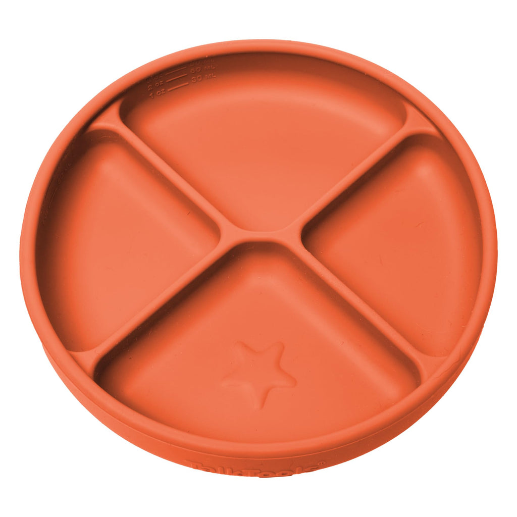 TalkTools Itsy Plate Must-Have Silicone Baby Plates with Suction | Non-Toxic Toddler Feeding Plate | Divided Portion | BPA-Free, Easy-Clean, Travel-Friendly Baby Dishware - Made in USA (Tangerine)