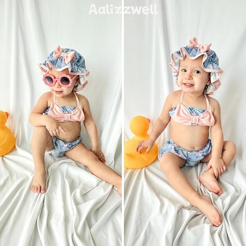 12-18 Months Infant Baby Girls Swimsuit Floral Bikini Two Pieces Bathing Suit Swimwear Summer Swimming Beach Set Blue