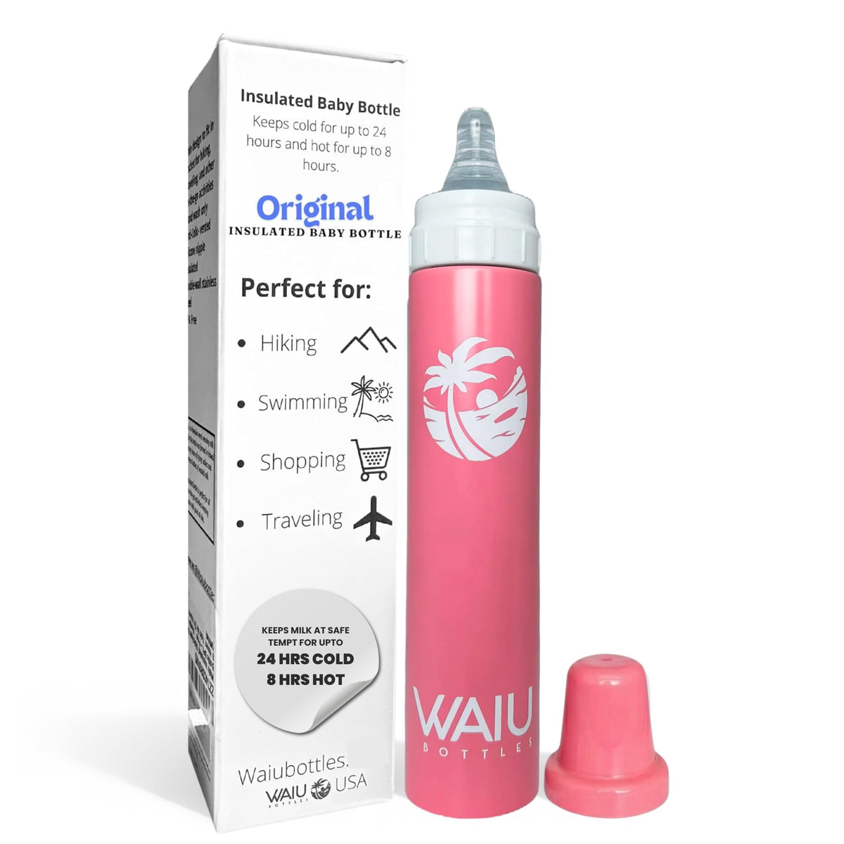 Waiu Insulated Stainless Steel Baby Bottle 4 oz – Keeps Drinks Cold 24 Hours, Hot 8 Hours – BPA-Free, Vacuum Insulated, Travel Baby Bottle (White)