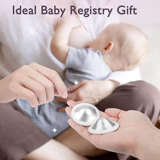 Boboduck The Original Silver Nursing Cups - 925 Silver Nipple Covers Breastfeeding - Protect and Soothe Sore Nipples - Silver Nipple Shield Guards with Soft Silicone Ring (X-Large)