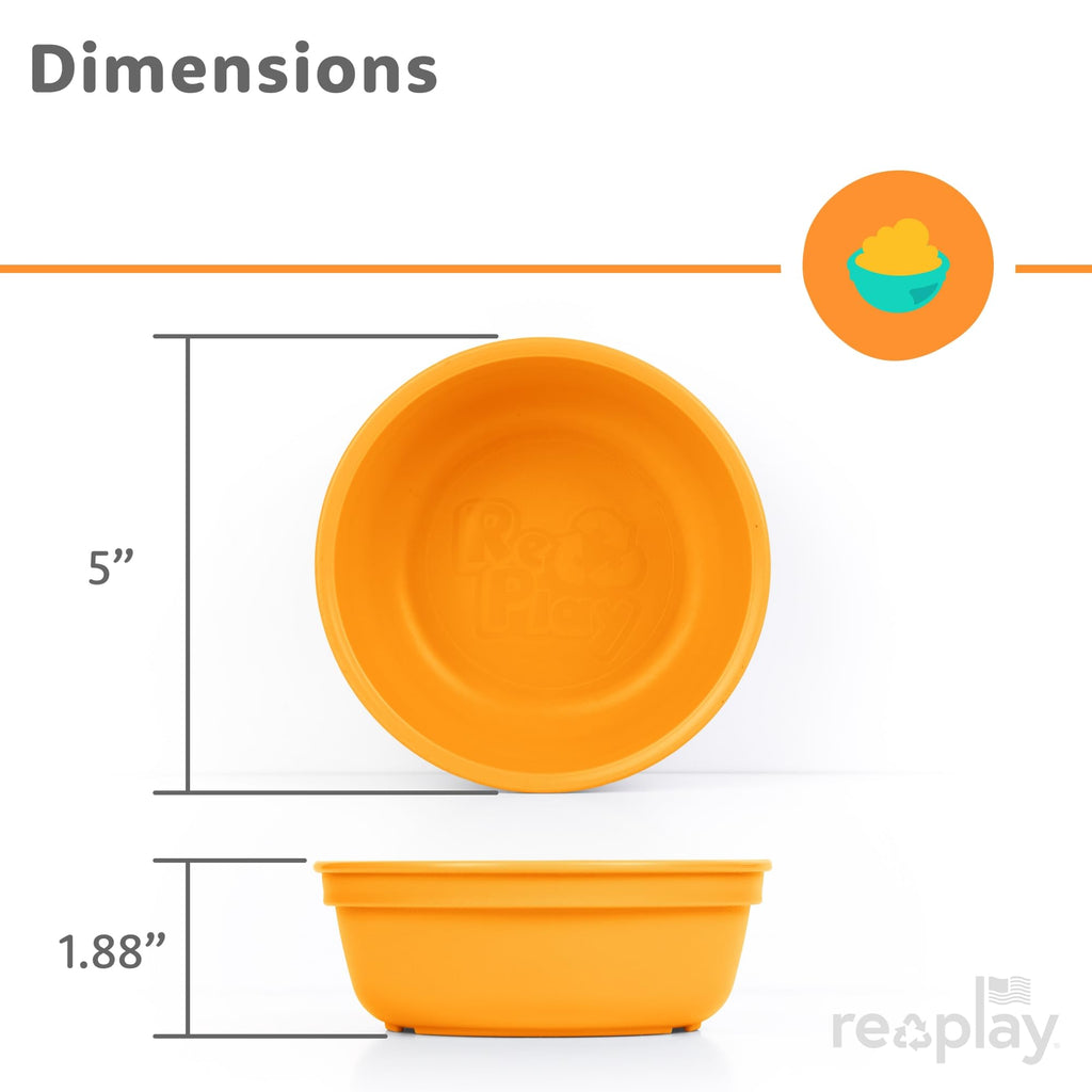 Re-Play 12 oz. Toddler Bowls Set of 4 - Kids Deep-Walled, Durable & Reusable Snack and Meal Bowls, Dishwasher & Microwave Safe, BPA-Free, Made in USA from Recycled Plastic, Preschool