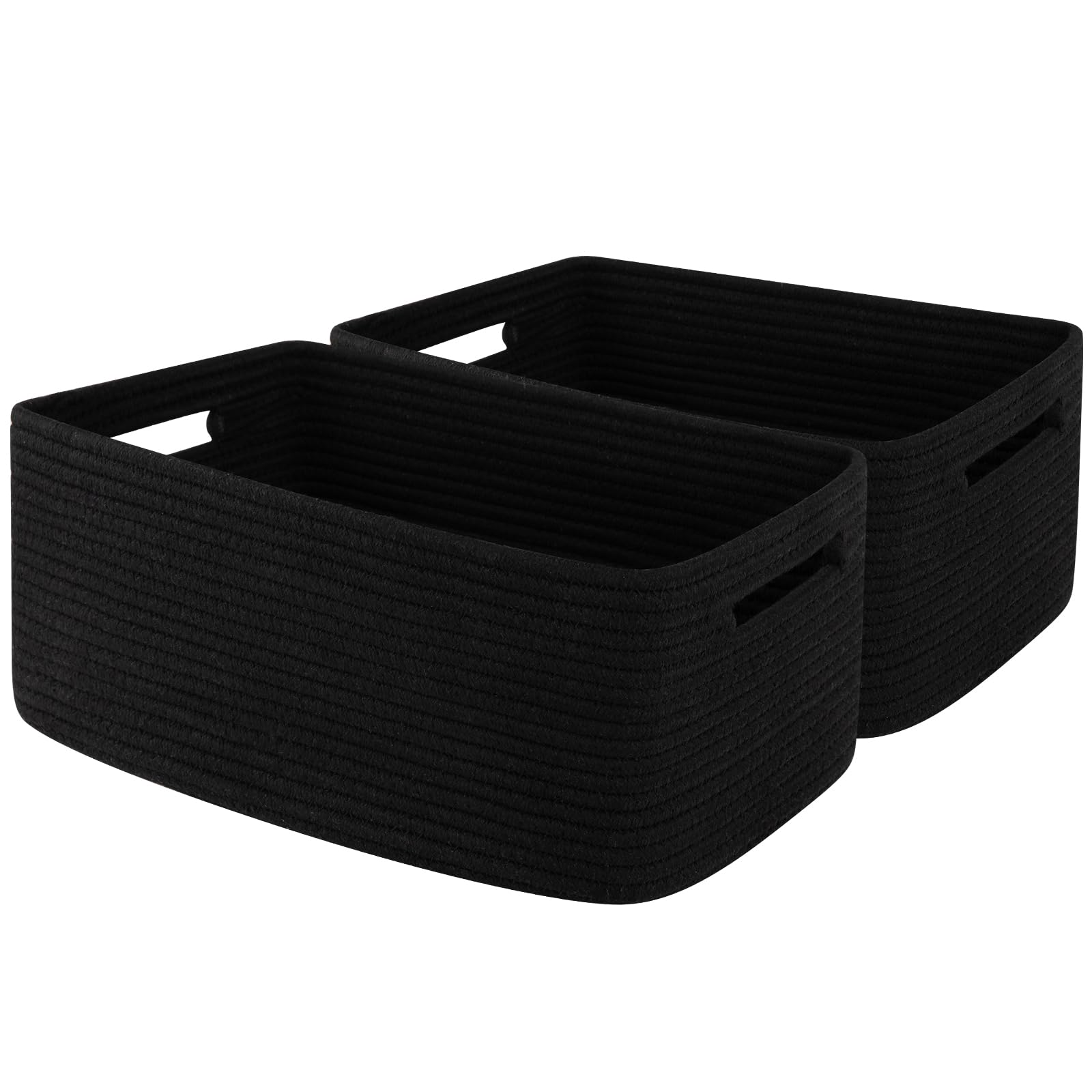 OIAHOMY Storage Basket for Shelves, Closet Cube Storage Bins Baskets for Clothes Blanket Towels, Baby Nursery, Toy Baskets Box, Woven Rope Basket, 15.75 * 11.81 * 7.09 IN, 2 Packs Black