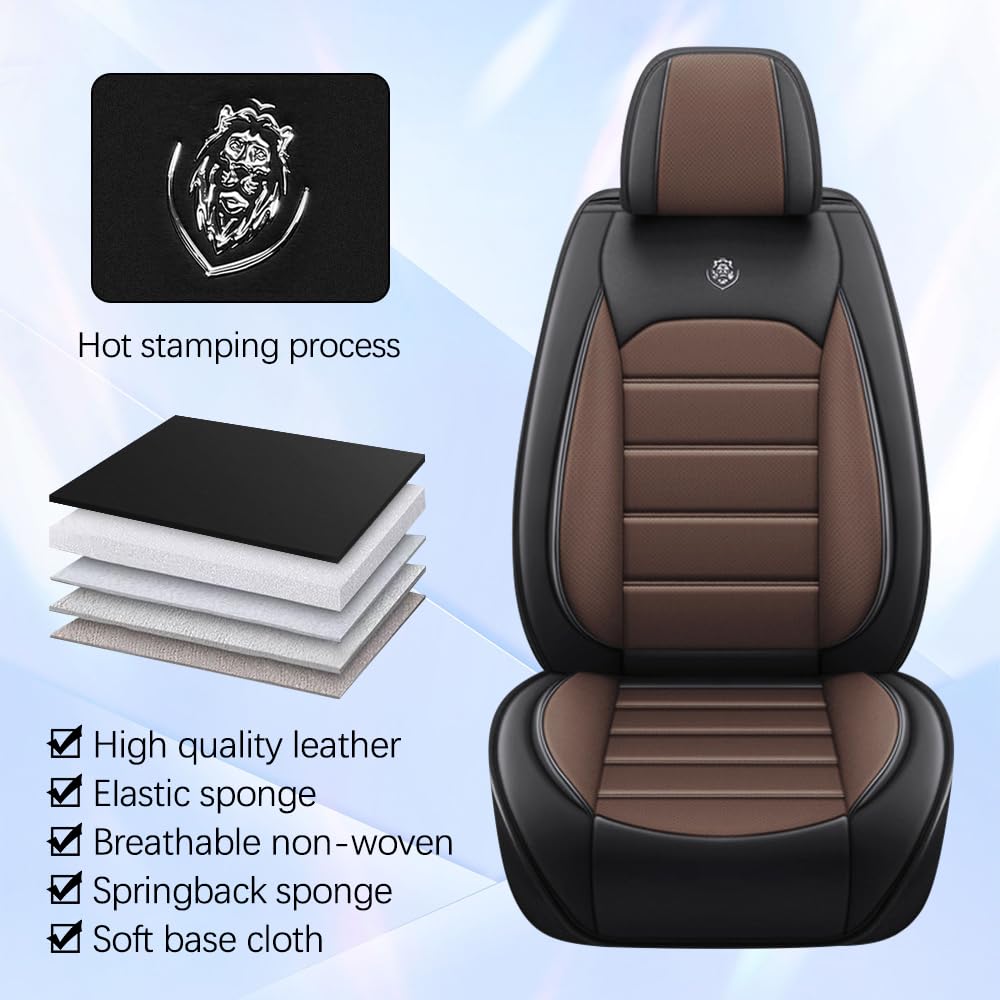 LEYPOCO Leather Seat Cover for Ford Edge 2010-2026,Waterproof Soft Seat Covers,Interior Accessories Seat Covers Cushion Vehicle Protector Airbag Compatible(Black&Coffee,2PCS Front)
