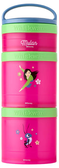 Whiskware Disney Princess Stackable Snack Containers for Kids, 3 Stackable Snack Cups for School and Travel, Mulan and Cri-Kee