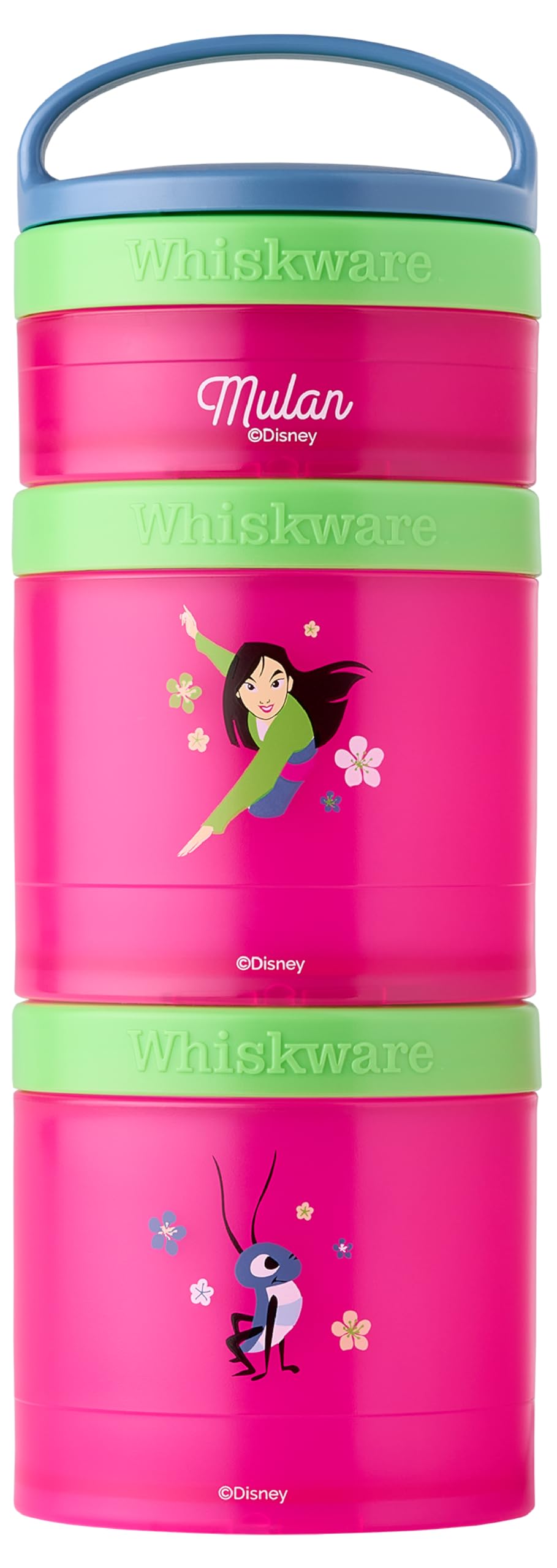 Whiskware Disney Princess Stackable Snack Containers for Kids, 3 Stackable Snack Cups for School and Travel, Mulan and Cri-Kee