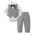 DISAUR Suit for Baby Boy Ring Bearer Outfit Long Sleeve Infant White Shirt Gray Vest Pants Bow Tie 1t 12 18 Months