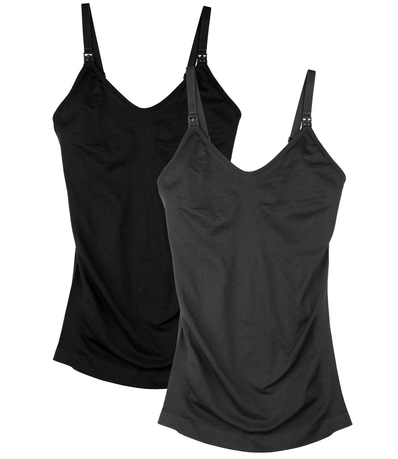 DAISITY Womens Nursing Tank Tops Cami for Breastfeeding Maternity Postpartum Tops Adjustable Straps Black/Grey