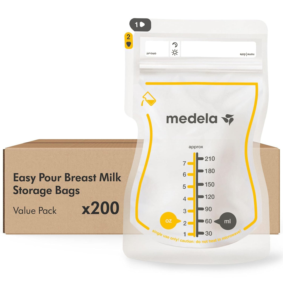 Medela Easy Pour Breast Milk Storage Bags, 200 Count, 7 oz/210 ml