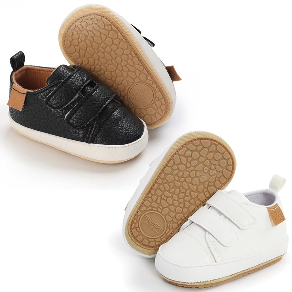 eitwo 2Pairs Baby Shoes,Boys Girls Non-Slip Rubber Sole Sneakers,Unisex Infant Soft Lightweight First Walking Crib Shoes (2Pairs_Heart+White,3-6 Months)