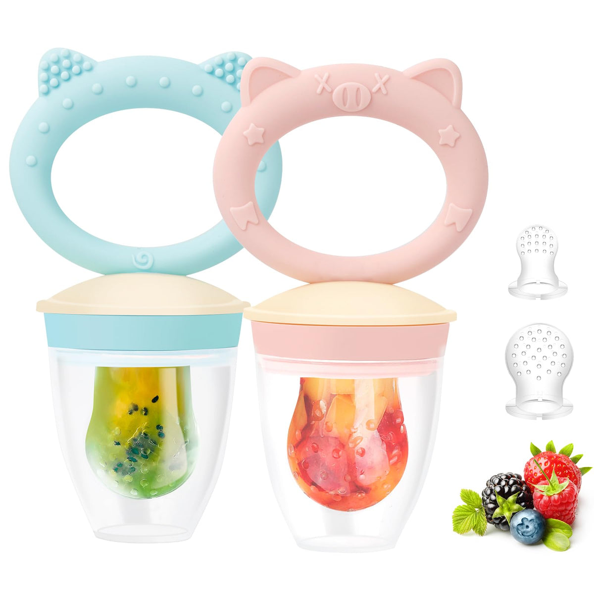 Baby Solids/Frozen Fruit Feeder Pacifier, Infant Teether Toy 4M+, BPA-Free Silicone Pouch & Nipple, Safely Introduce Solids, Teething Relief, 2-Pack