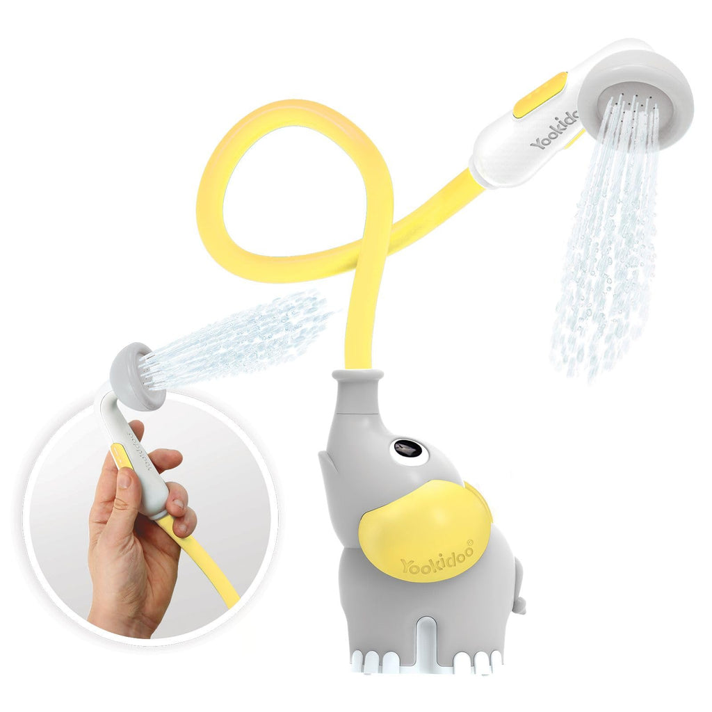 Yookidoo Baby Bath Shower Head - Elephant Water Pump and Trunk Spout Sprayer - One Handed Flow Control for Newborn Babies in Tub Or Sink (Yellow)