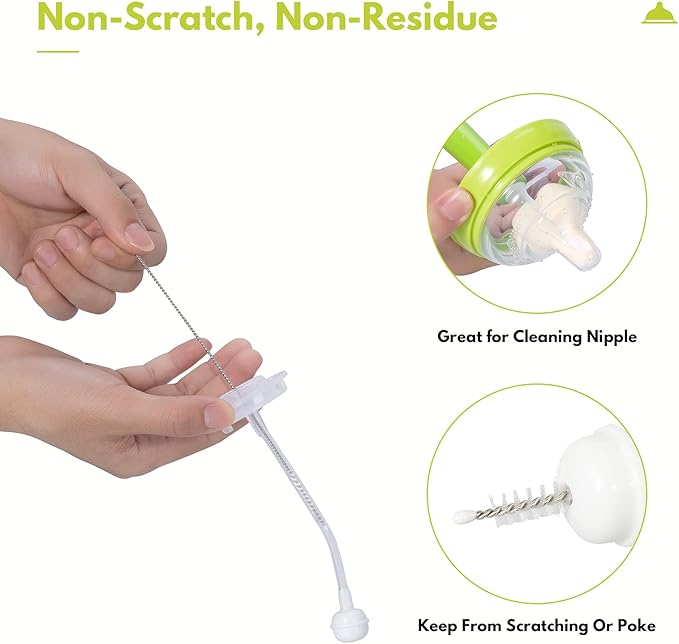 8 Piece Sponge Nipple Bottle Brushes, Baby Bottle Brush with 3 Piece Nipple Cleaner, 3 Piece Replacement Heads and 2 Piece Straw Brushes, Green