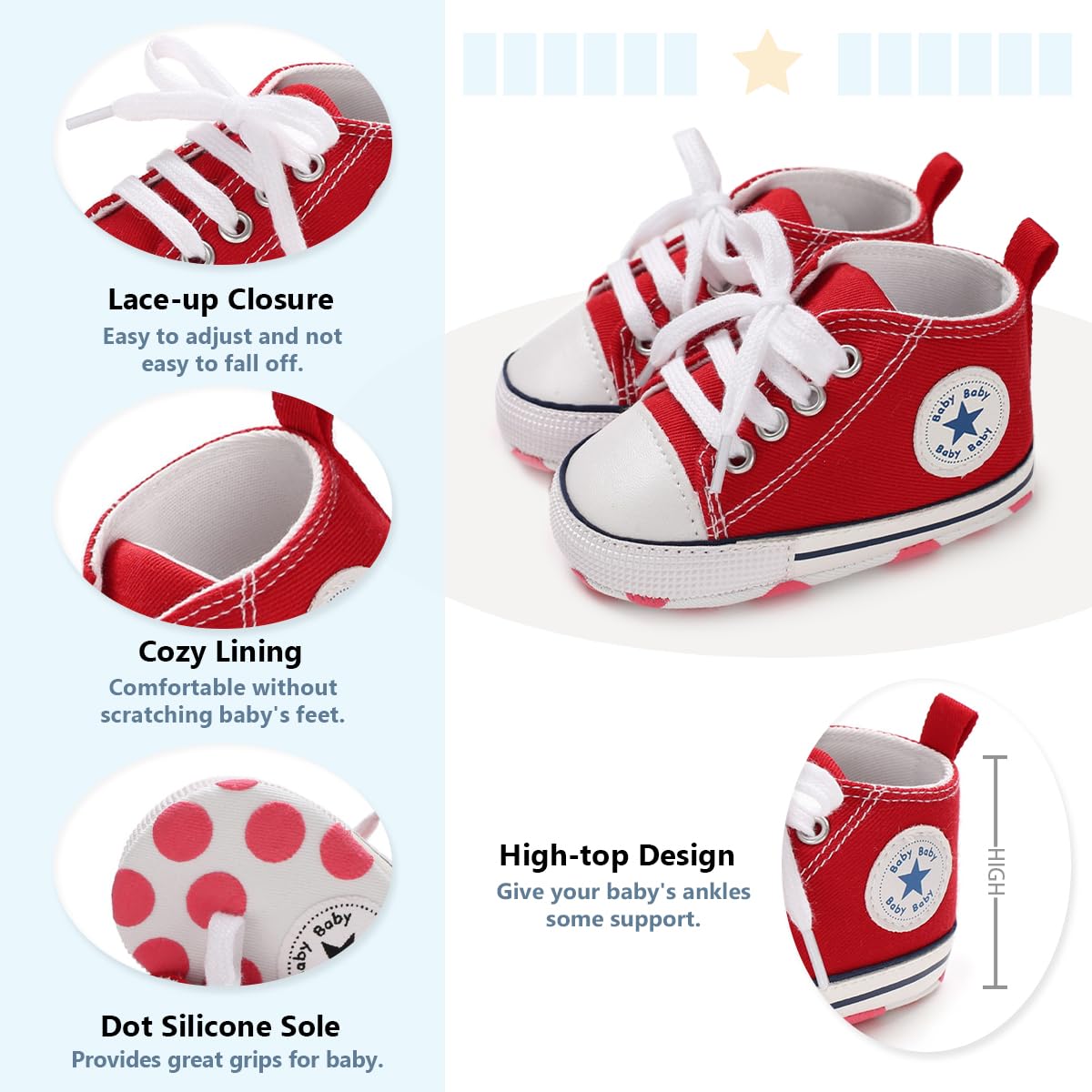 Save Beautiful Baby Girls Boys Canvas Sneakers Soft Sole High-Top Ankle Infant First Walkers Crib Shoes