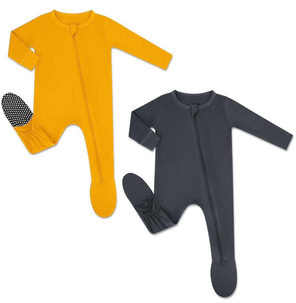HAPIU Rayon from Bamboo Baby Footed Pajamas, 2 Way Premium Zipper, Footie for Baby Boy Girls, Newborn-24 Months, 2-Pack, Halloween & & Dark Grey, 12-18 Months