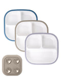 BABELIO 8'' Toddler Porcelain Plates with Silicone Suction Sleeves, Lead & BPA Free, Divided, Microwave & Dishwasher Safe, Stay Put, Suitable for Kids/Babies, 3 Pack