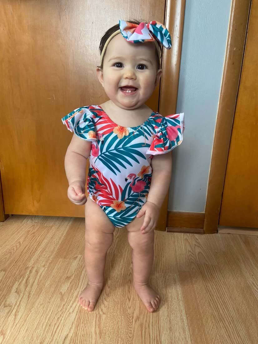 18-24 Months Infant Baby Girl Flamingo Swimsuit Hawaiian One Piece Ruffles Swimwear Bathing Set