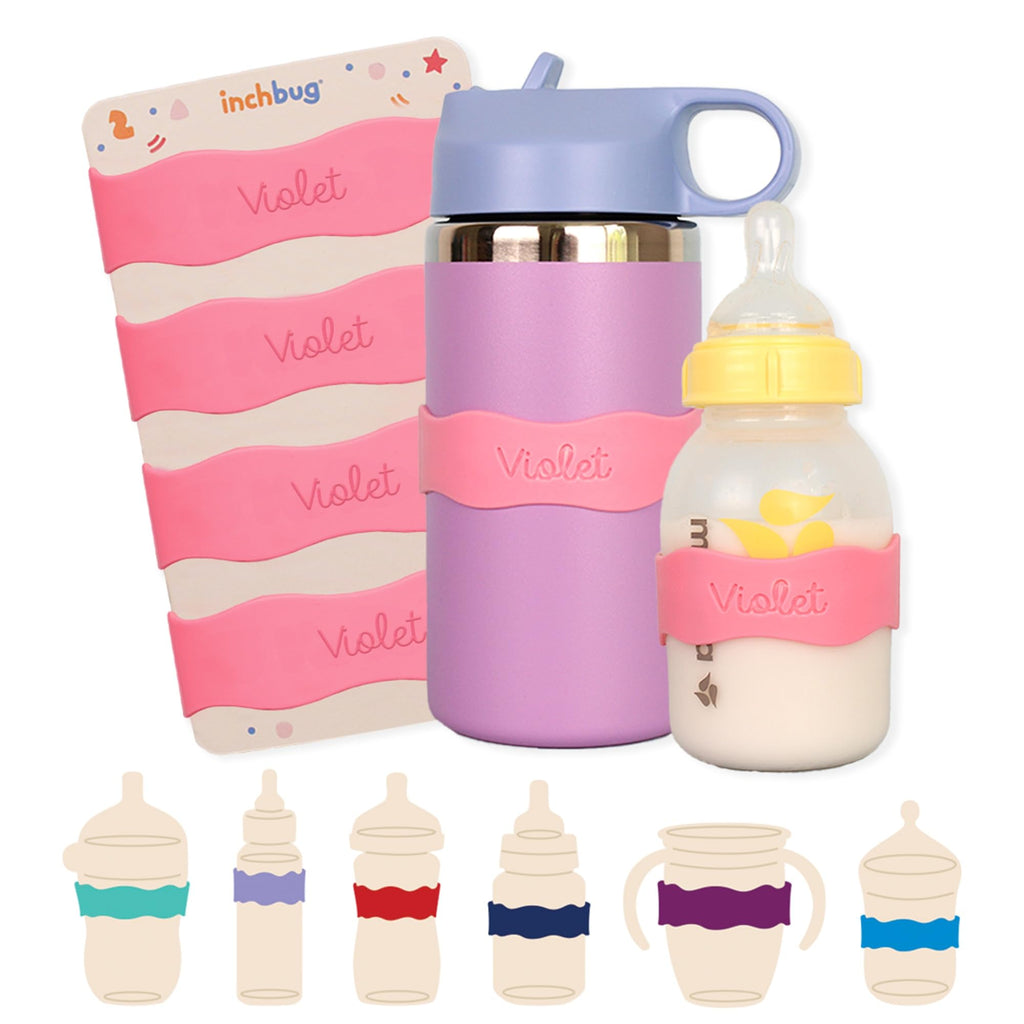 InchBug Orbit Labels Silicone Bottle Bands, 4-Pack, Bubblegum Pink