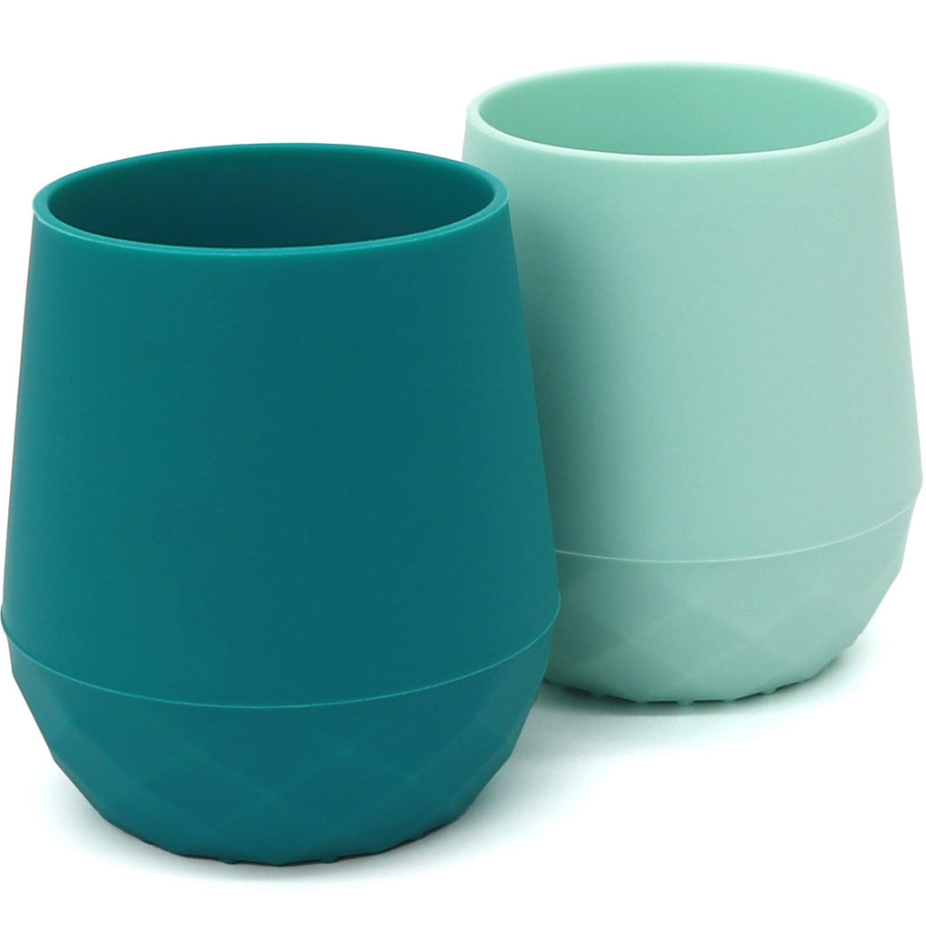 teensy peepsy Silicone Training Cups for Babies 4 Months+ | 2 pack Tiny Transition Cup for Baby Boy Gift, Baby Water Cup for 6-12 Months, Toddler Open Cups 2oz, Baby Essentials for BLW (Aquamarine)