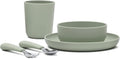 Lalo Big Bites Kids Dinnerware Starter Set - Dishwasher Safe, BPA Free, Kids Tableware Set - Includes Stackable Bowl, Plate, Utensils & Cup - 5 Pieces - Sage