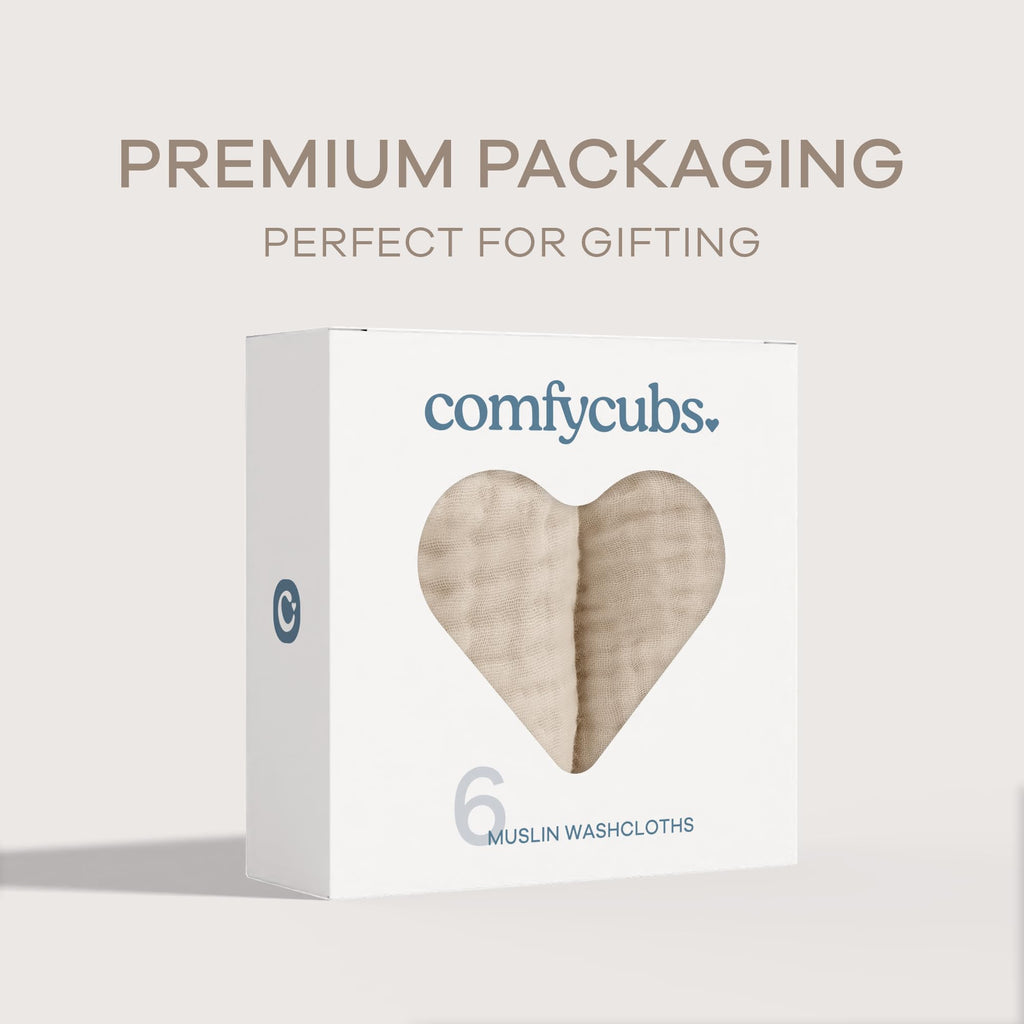 Comfy Cubs Muslin Baby Washcloths 10"x10" 6 Pk - Sand