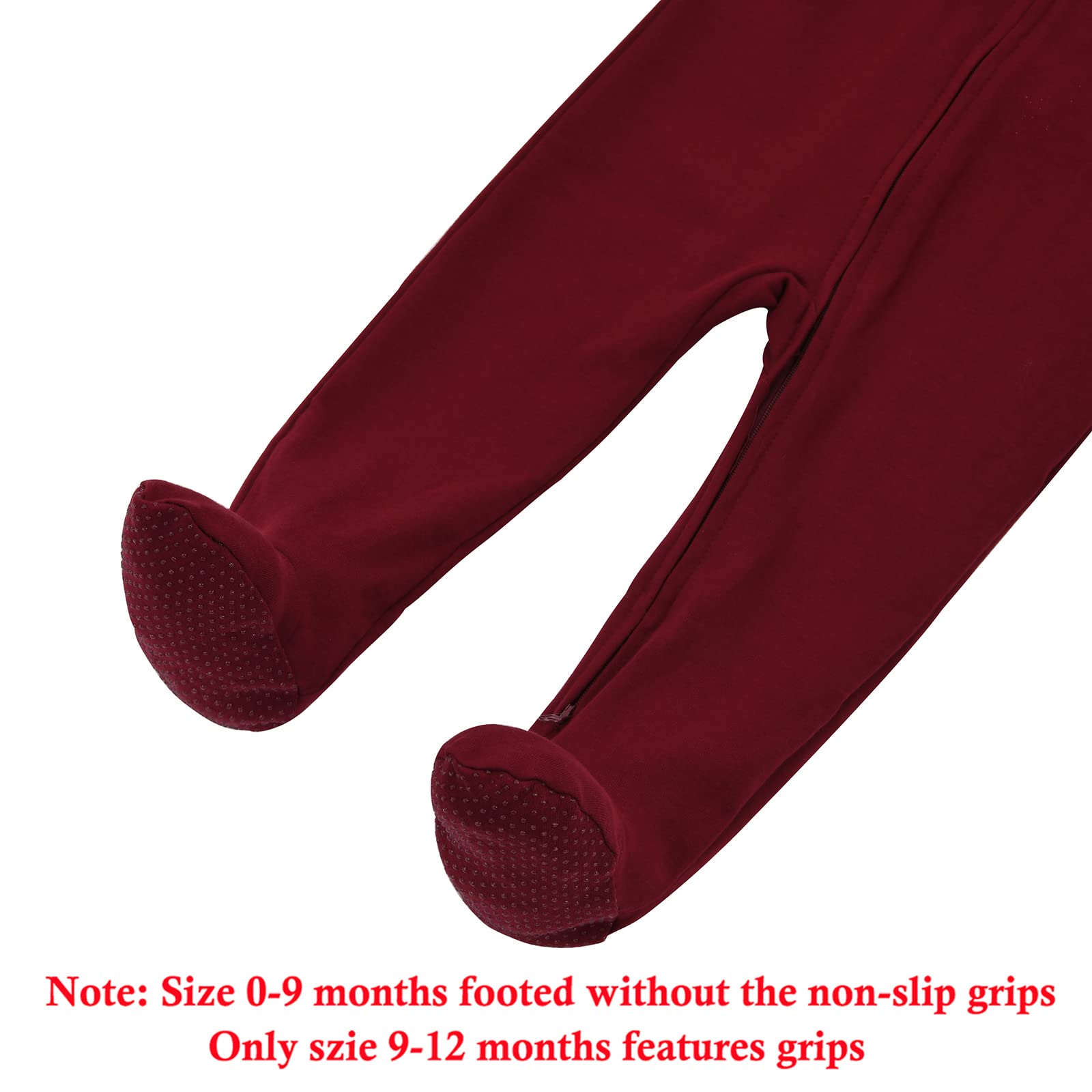 Aablexema Baby Footie Pajama with Mitten Cuffs, Double Zipper Infant Cotton clothes Sleeper Pjs, Footed Sleep Play(Grey&Black&Wine Red,9-12 Months)