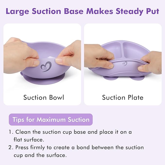 Silicone Baby Feeding Set Essentials,13 Pcs,Baby Led Weaning Supplies, Baby Spoons Suction Bowl Divided Plate Bib Cup Finger Brush,First Stage Solid Food Eating Utensils - 6 Months + (Purple)