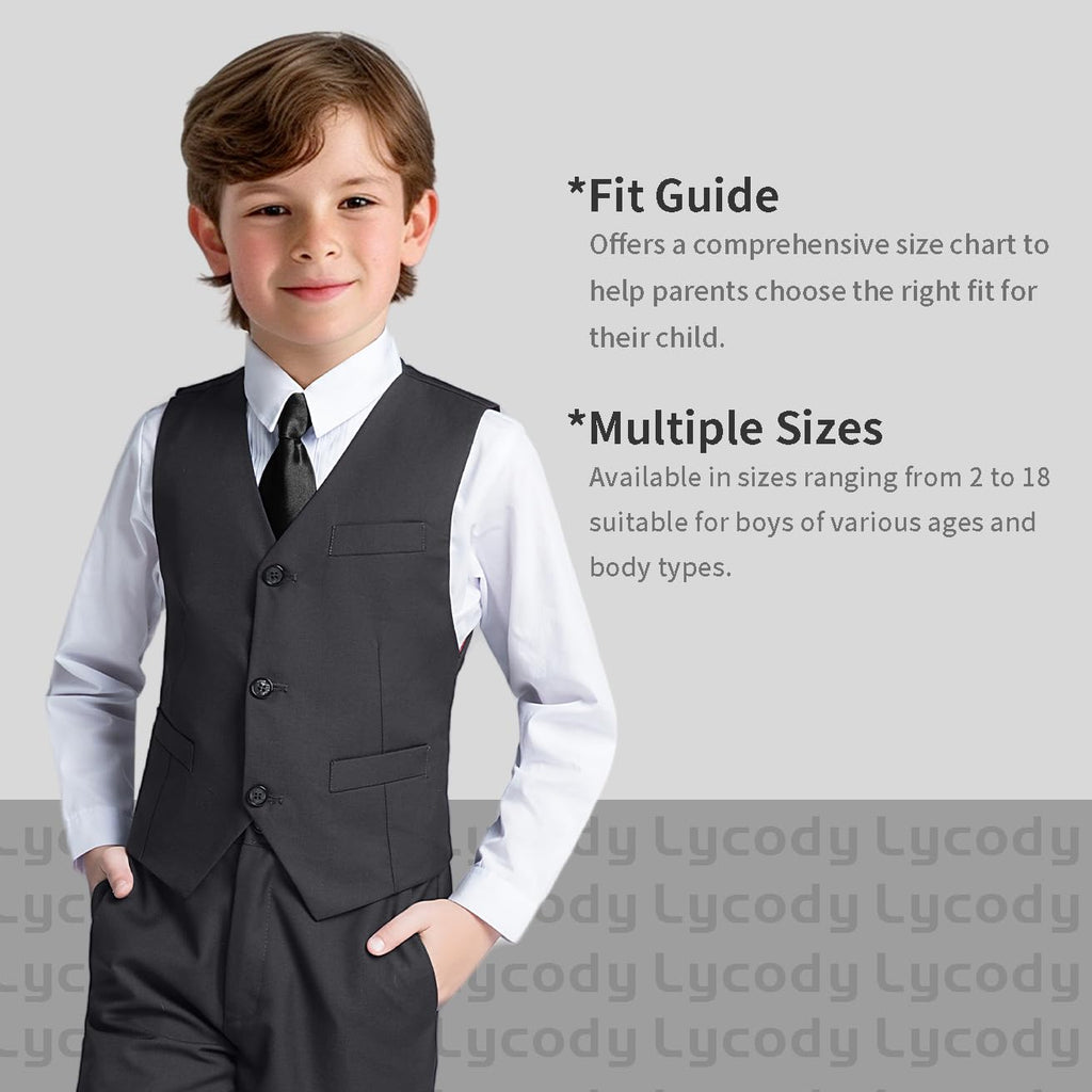 Boys Suit Vest Set Formal Dress Suits Wedding Outfit, Dark Gray, Size 18