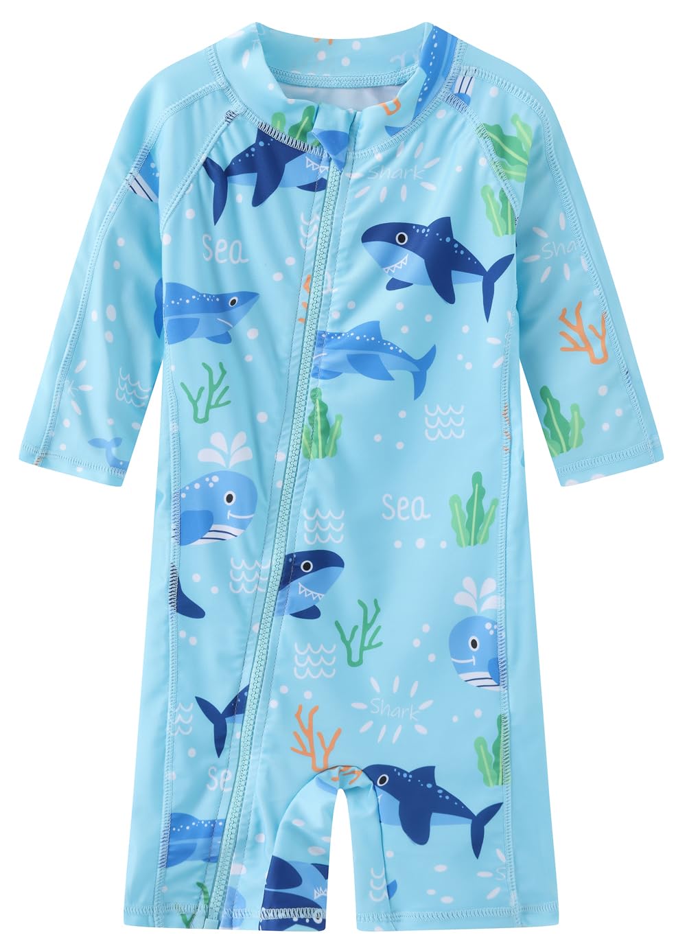 Toddler Baby Boys Swimsuit Rashguard One Piece Zipper Bathing Suit with Sun Hat Infant Swimwear Sunsuit UPF 50+（Sea Shark，6-9 Months）