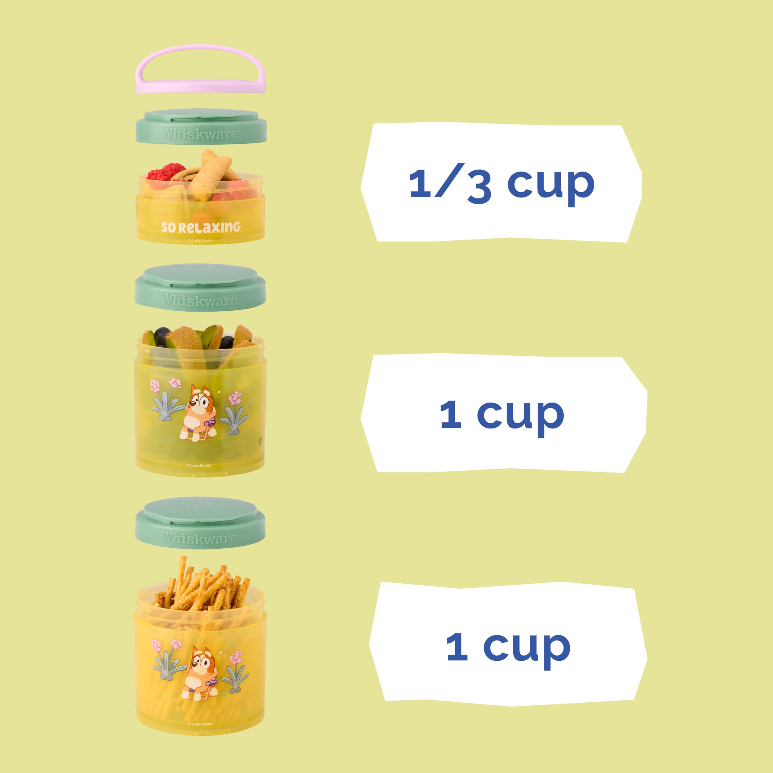 Whiskware Bluey Stackable Snack Containers for Kids and Toddlers, 3 Stackable Snack Cups for School and Travel, Bluey and Bingo (Pack of 1)