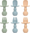 Baby Spoons and Forks Feeding Set, 6 Pack Silicone First Stage Self Feeding Toddler Utensils, BPA Free, Baby Led Weaning Supplies for Training Spoons