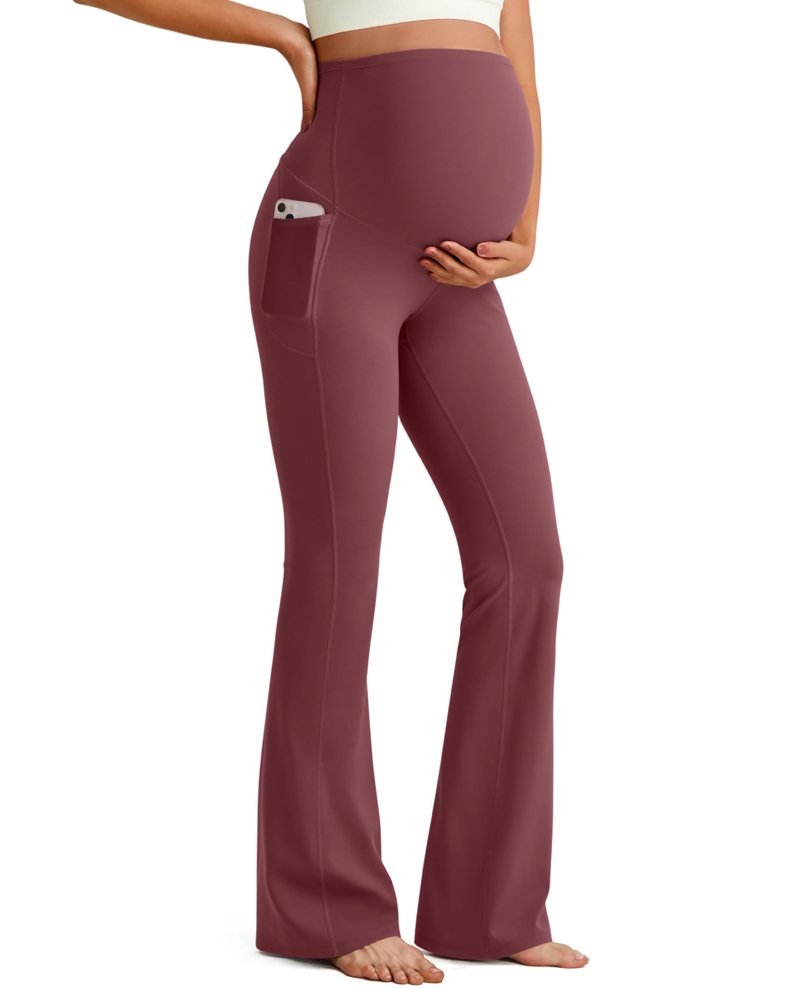 G4Free Maternity Yoga Pants Pregnancy Clothes,Dark Burgundy,XL,Petite
