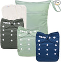 babygoal AWJ Cloth Diapers with Tummy Panel Pack of 7, 3 Diaper Cover with 3 Inserts and Wet Dry Bag, Adjustable Washable Reusable for Baby Girls and Boys