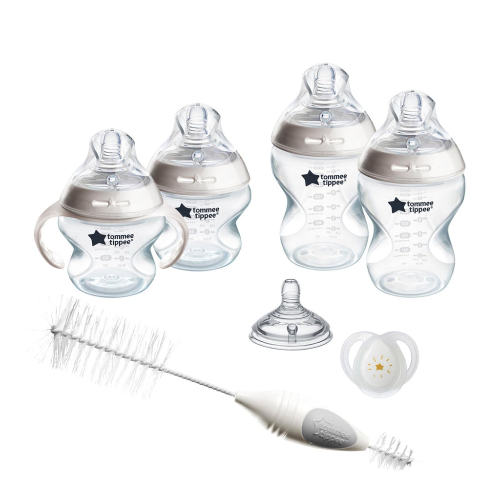 Tommee Tippee Natural Start Baby's First Bottle and Pacifier 8 Piece Set, 2 x 5oz and 2 x 9oz Anti-Colic BPA Free Bottles, 1x Medium Flow Nipple, 1x 0-6 Month Pacifier, Clear