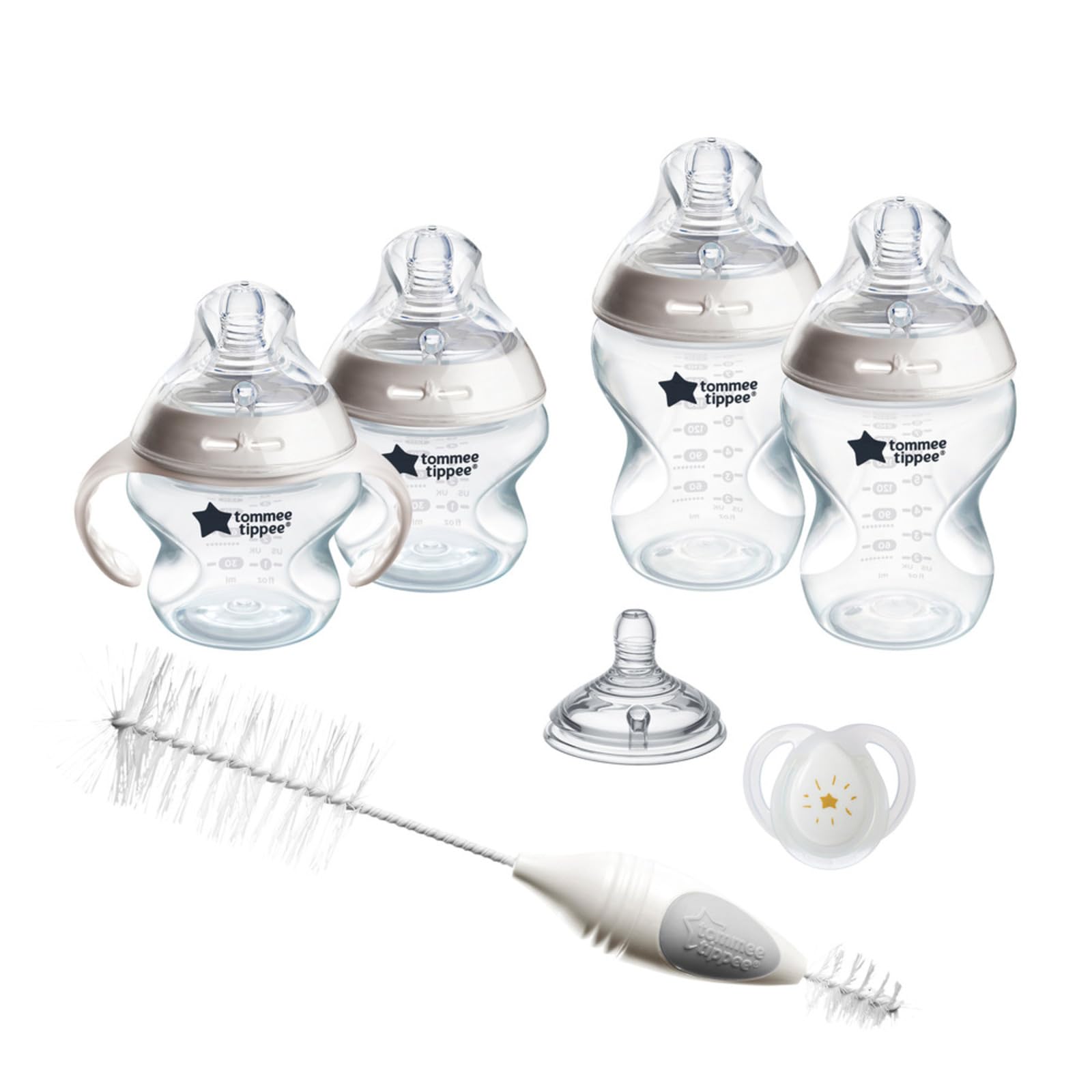 Tommee Tippee Natural Start Baby's First Bottle and Pacifier 8 Piece Set, 2 x 5oz and 2 x 9oz Anti-Colic BPA Free Bottles, 1x Medium Flow Nipple, 1x 0-6 Month Pacifier, Clear